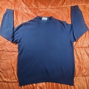 Vintage Andrews Men's 100% Cashmere Lambswool Navy Crewneck Size 46 XL Hong Kong